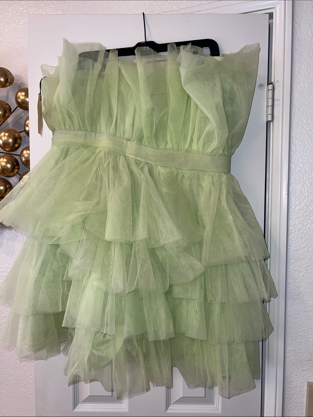 Missguided Strapless Layered Tulle Dress in Light Green US 14